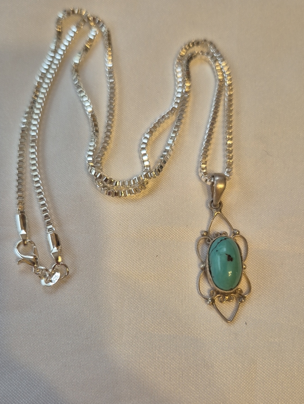 Sterling Silver Turquoise Oval Pendant Necklace - Turquoise
